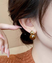 Modern Brown Sterling Silver Alloy Round Crystal Stud Earrings