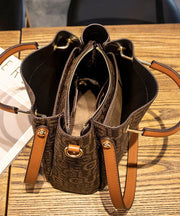 Modern Brown Unique Print Faux Leather Tote Handbag