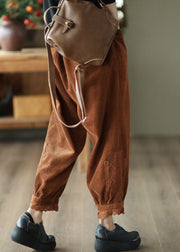 Modern Caramel Elastic Waist Lace Patchwork Corduroy Harem Pants Winter