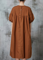 Modern Caramel Puff Sleeve Patchwork Cotton Dresses Summer