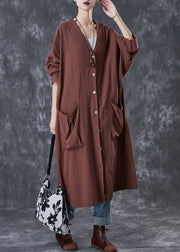 Modern Chocolate Oversized Pockets Linen Trench Spring