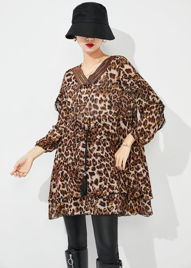 Modern Cinched Leopard Print Chiffon Mini Dresses Spring