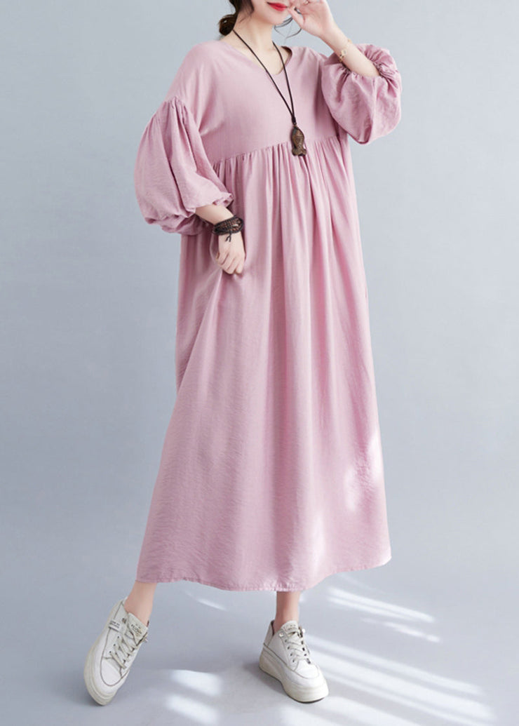 Modern Coffee Oversized Exra Large Hem Cotton Pleated Dresses Lantern Sleeve