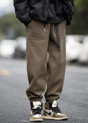 Modern Coffee Pockets Elastic Waist Men Beam Pants Spring