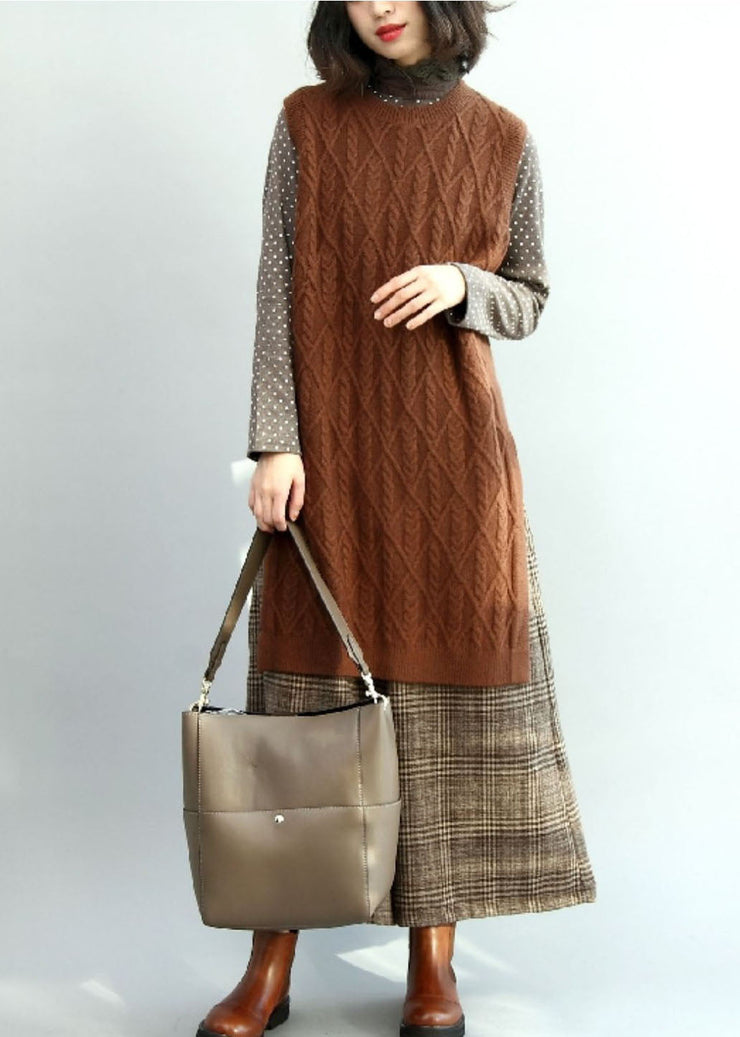 Modern Chocolate Side Open Cable Knit Vest Winter