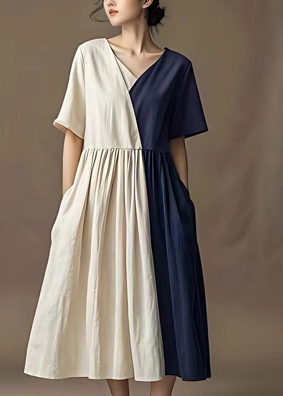 Modern Colorblock Asymmetrical Patchwork Cotton Long Dresses Summer