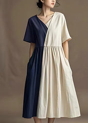 Modern Colorblock Asymmetrical Patchwork Cotton Long Dresses Summer