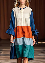 Modern Colorblock Layered Patchwork Cotton Dresses Flare Sleeve
