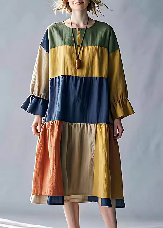 Modern Colorblock Oversized Patchwork Cotton Long Dress Summer