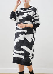 Modern Colorblock Oversized Print Knitted Dress Winter