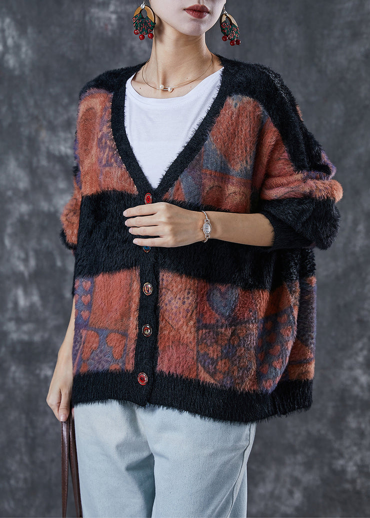 Modern Colorblock Oversized Thick Mink Hair Knitted Cardigan Winter