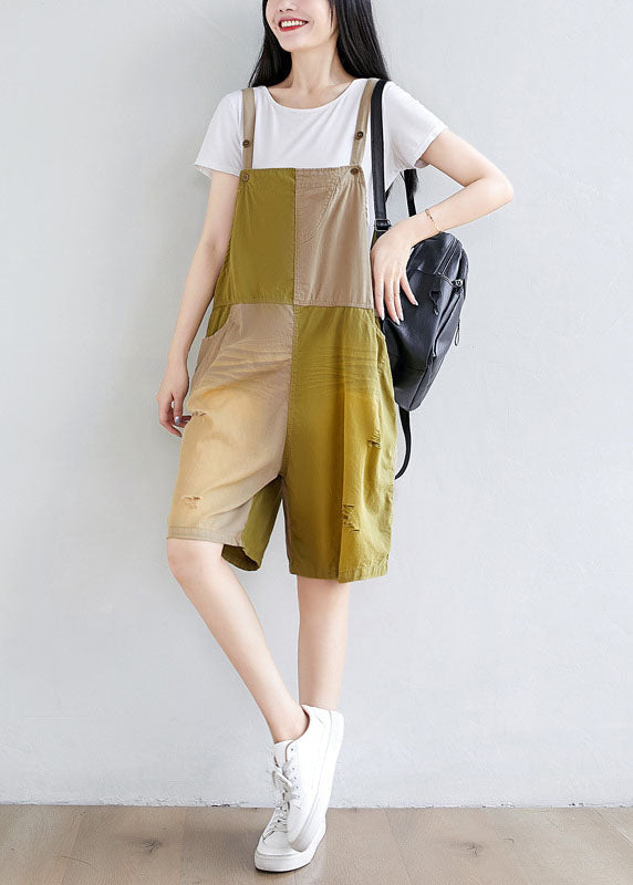 Modern Colorblock Pockets Patchwork Cotton Jumpsuit Summer