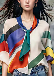 Modern Colorblock Scarf Collar Chiffon Top Summer