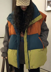 Modern Colorblock Stand Collar Patchwork Warm Duck Down Winter Vest