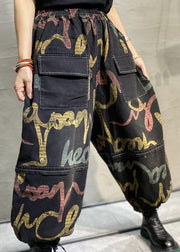 Modern Colour 11 Pockets Print Elastic Waist Lantern Pants Fall