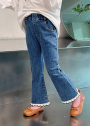 Modern Denim Blue Elastic Waist Girls Crop Flared Pants