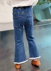 Modern Denim Blue Elastic Waist Girls Crop Flared Pants