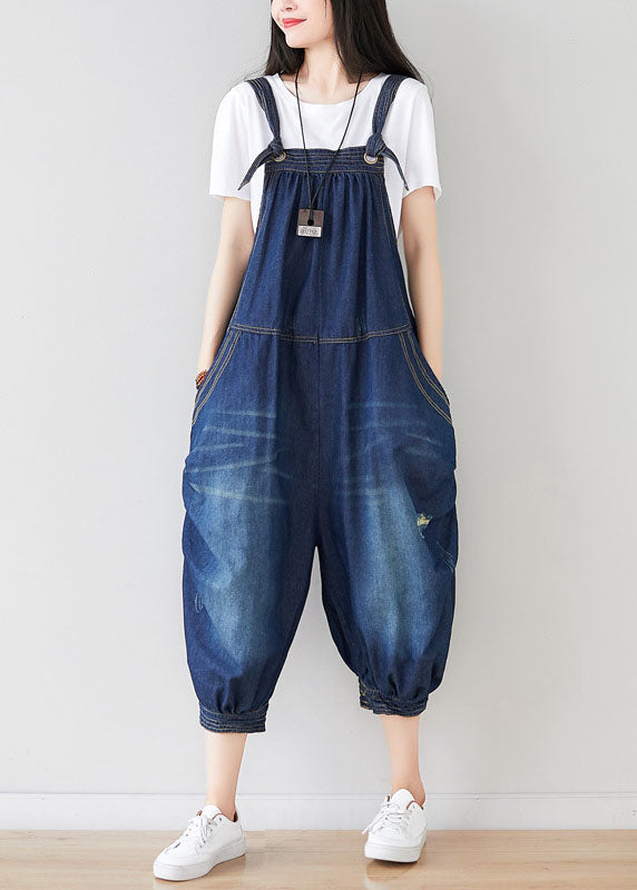 Modern Denim Blue Oversized Cotton Ripped Jumpsuit Spring