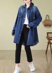 Modern Denim Blue Oversized Pockets Cotton Coat Spring