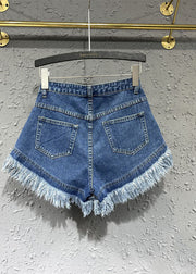 Modern Denim Blue Pockets Patchwork Shorts Summer