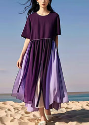 Modern Dull Purple Oversized Exra Large Hem Chiffon Long Dress Summer