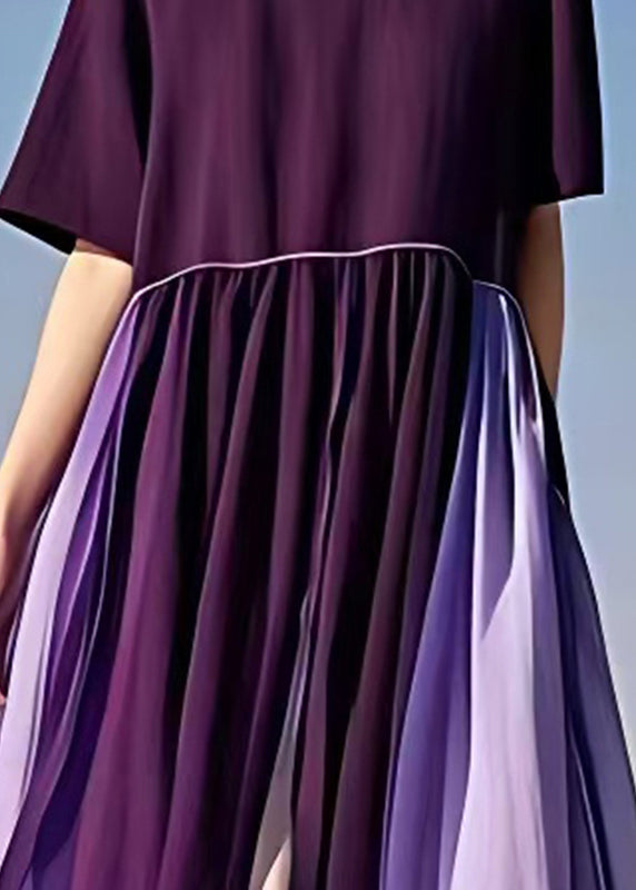 Modern Dull Purple Oversized Exra Large Hem Chiffon Long Dress Summer