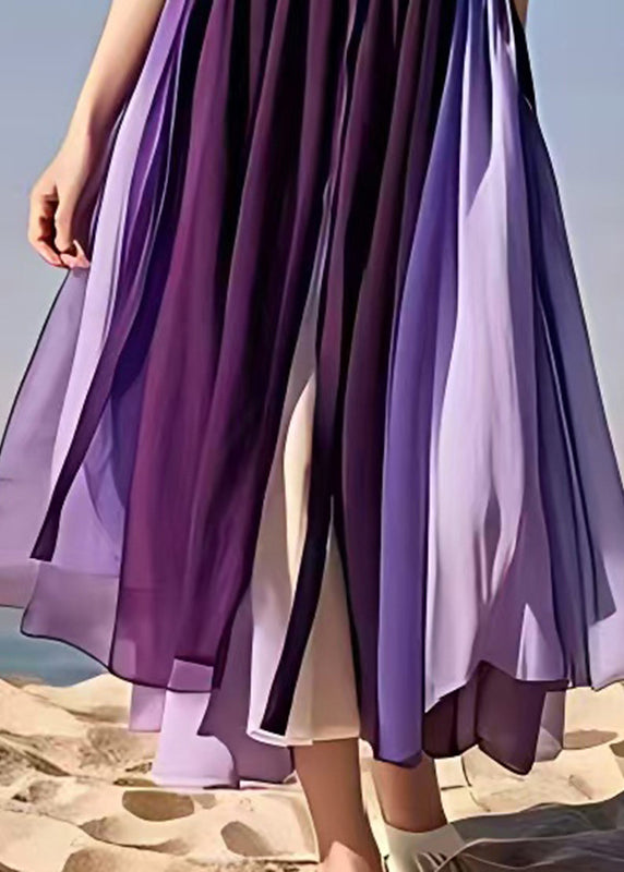 Modern Dull Purple Oversized Exra Large Hem Chiffon Long Dress Summer