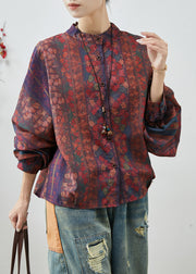 Modern Dull Red Oversized Print Cotton Shirt Top Spring