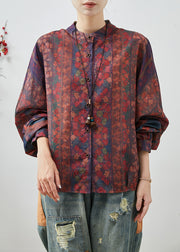 Modern Dull Red Oversized Print Cotton Shirt Top Fall