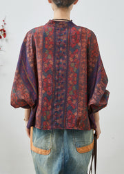 Modern Dull Red Oversized Print Cotton Shirt Top Spring