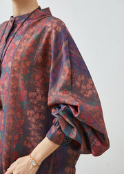 Modern Dull Red Oversized Print Cotton Shirt Top Spring