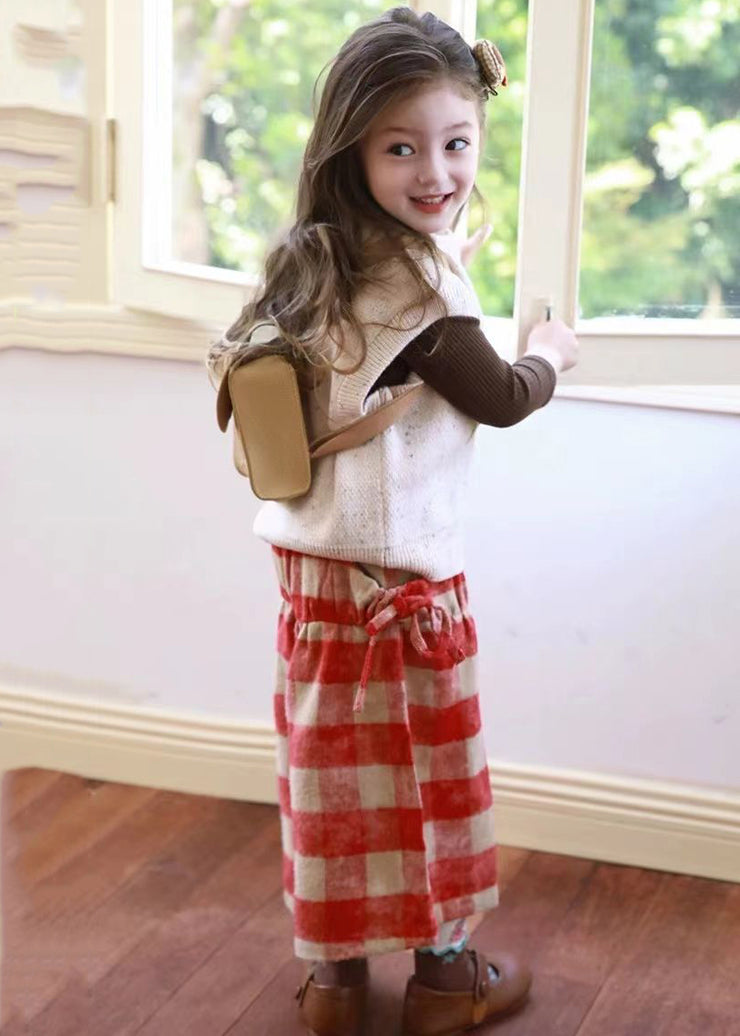 Modern Girls Waistcoat Top And Plaid Crop Pants Three Pieces Set Spring