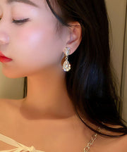 Modern Gold Alloy Zircon Pearl Graphic Water Drop Drop Earrings