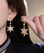 Modern Gold Alloy Zircon Snow Tassel Drop Earrings