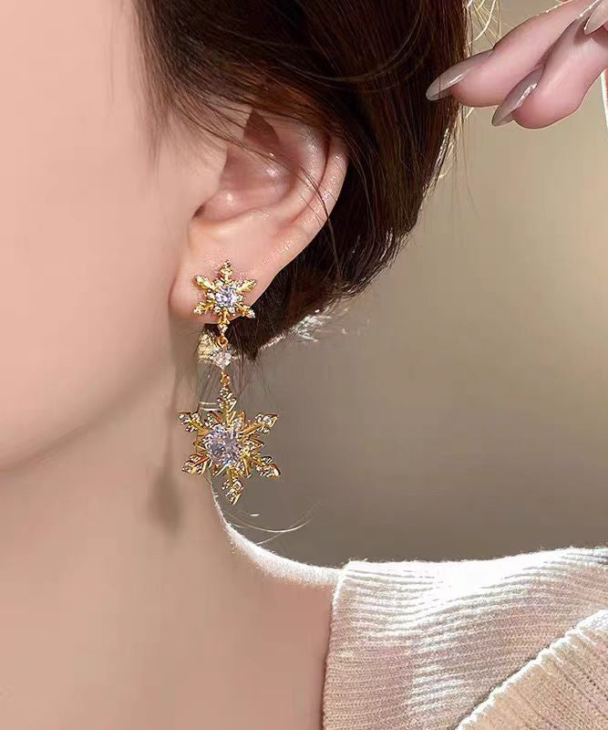 Modern Gold Alloy Zircon Snow Tassel Drop Earrings