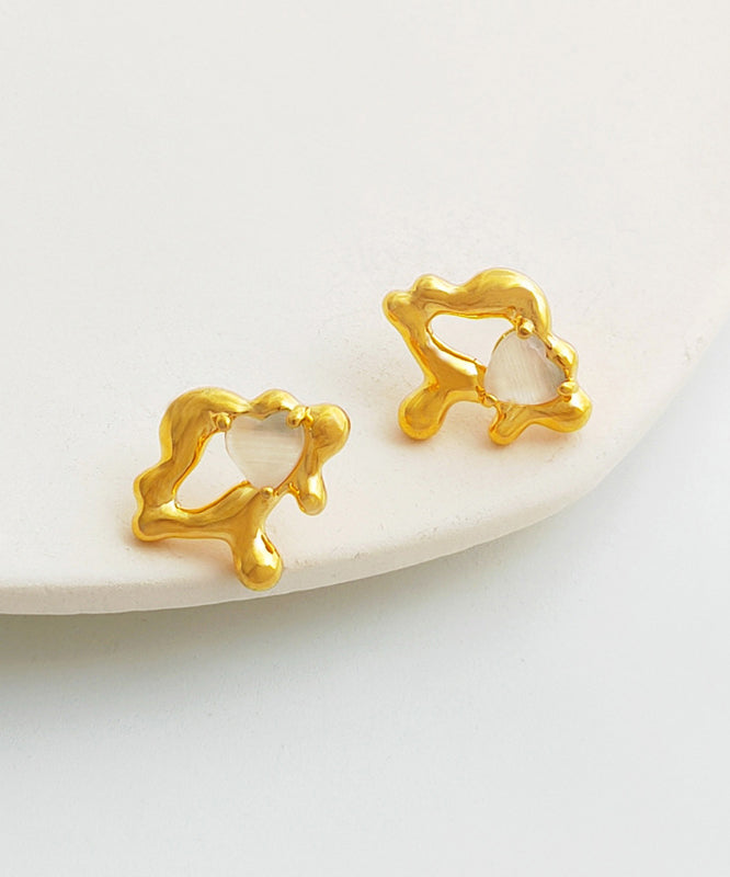 Modern Gold Plated Heart Stud Earringss