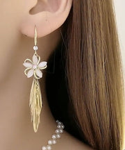 Modern Gold Copper Overgild Inlaid Zircon Opal Graphic Tassel Drop Earrings