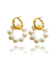 Modern Gold Copper Overgild Pearl Hoop Earrings