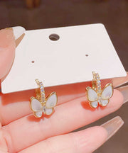 Modern Gold Copper Overgild Zircon Butterfly Hoop Earrings