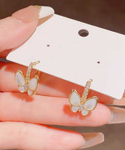 Modern Gold Copper Overgild Zircon Butterfly Hoop Earrings