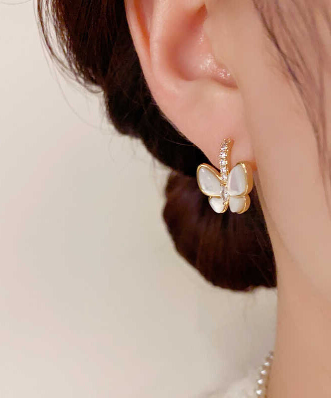 Modern Gold Copper Overgild Zircon Butterfly Hoop Earrings