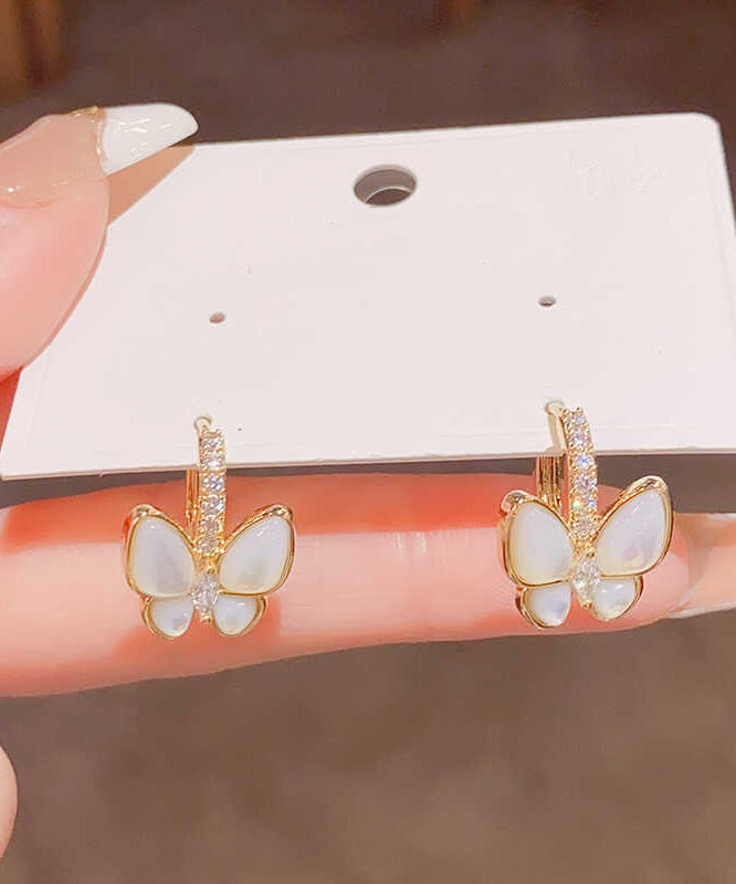 Modern Gold Copper Overgild Zircon Butterfly Hoop Earrings