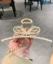 Modern Gold Metal Alloy Pearl Bow Hairpin