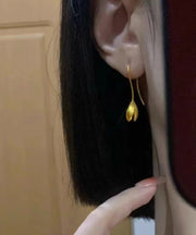 Modern Gold Sterling Silver Overgild Lotus Drop Earrings