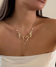 Modern Gold Sterling Silver Overgild Zircon Love Tassel Princess Necklace