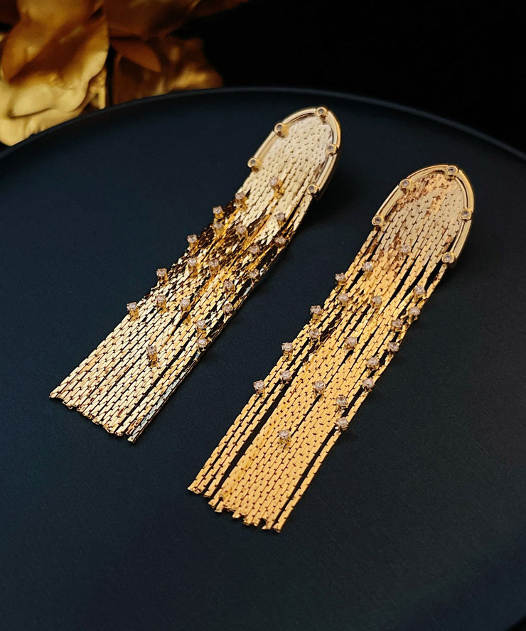 Modern Gold Sterling Silver Overgild Zircon Tassel Drop Earrings