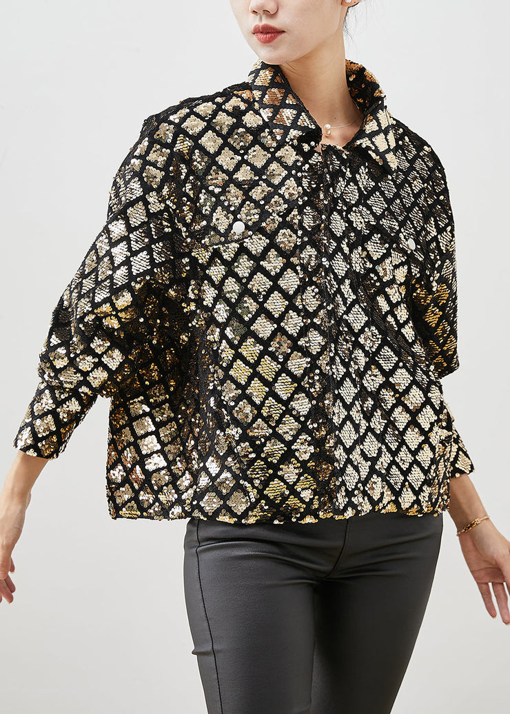 Modern Golden Sequins Pockets Coat Spring