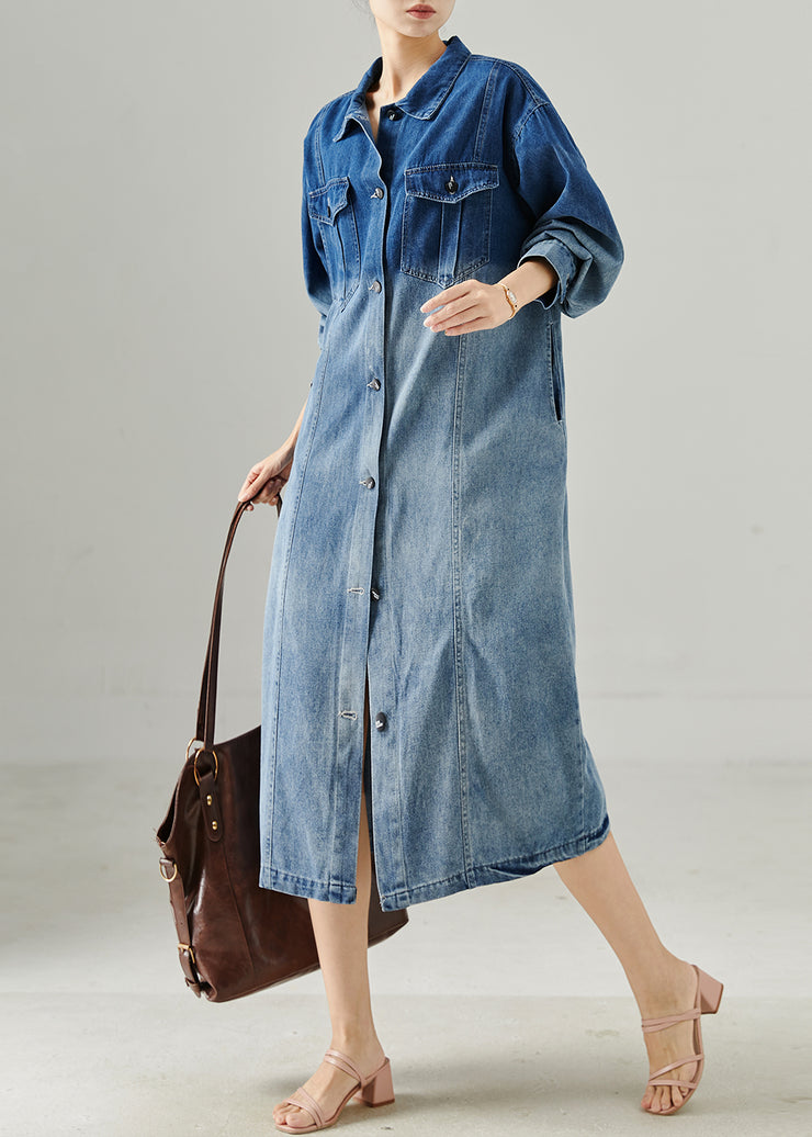 Modern Gradient Blue Oversized Denim Dress Fall