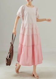 Modern Gradient Pink Exra Large Hem Patchwork Cotton Dress Summer