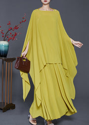 Modern Grass Green Asymmetrical Chiffon Two Piece Suit Set Spring